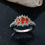 D'joy Crimson Fire Opal & White Zircon Ring in Rhodium Overlay Sterling Silver 1.50 Ct.