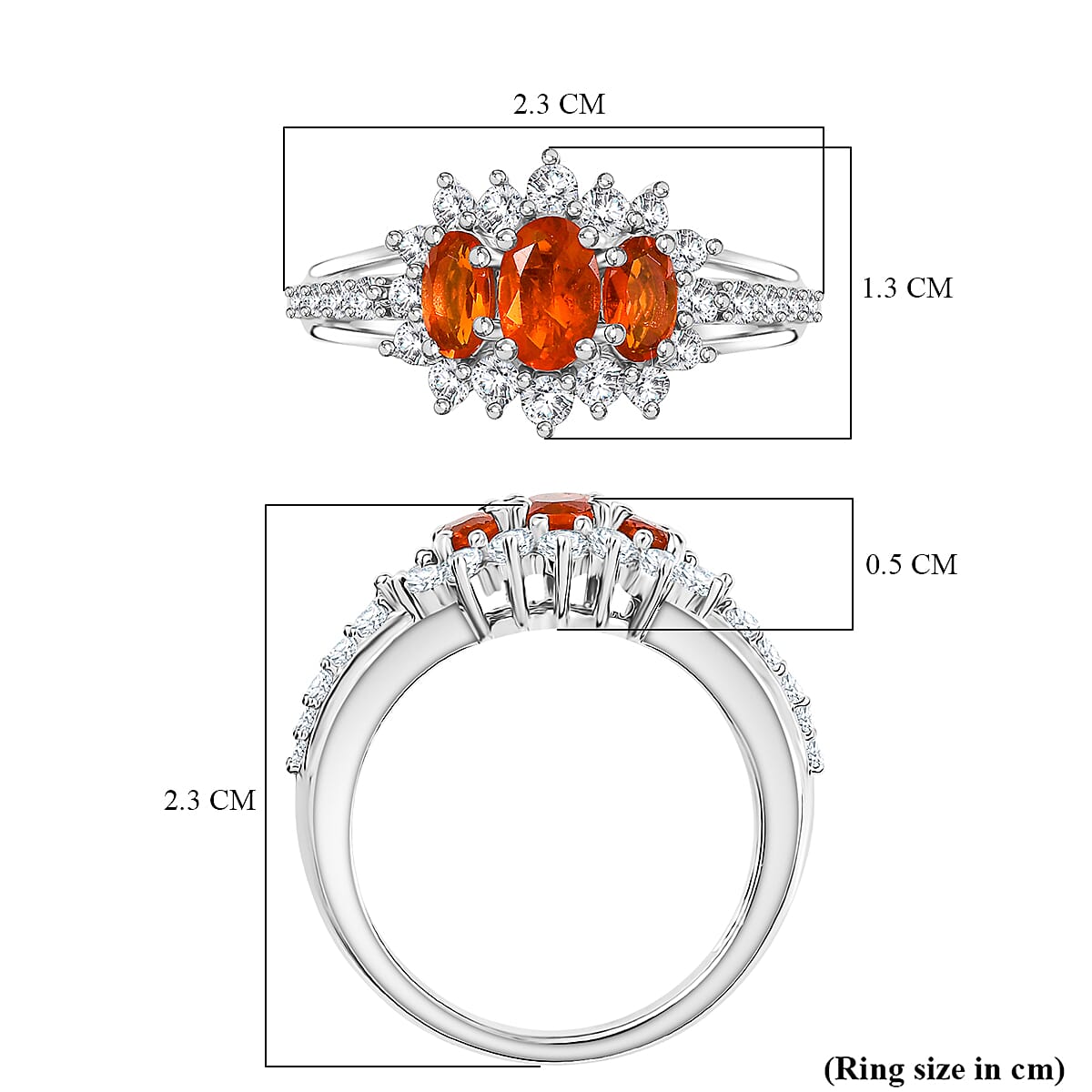 D'joy Crimson Fire Opal, White Zircon Ring in Rhodium Overlay Sterling Silver 1.50 Ct. 8233150 10