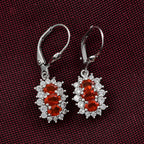 D'joy Crimson Fire Opal & White Zircon Lever Back Earring in Rhodium Overlay Sterling Silver 1.98 Ct.