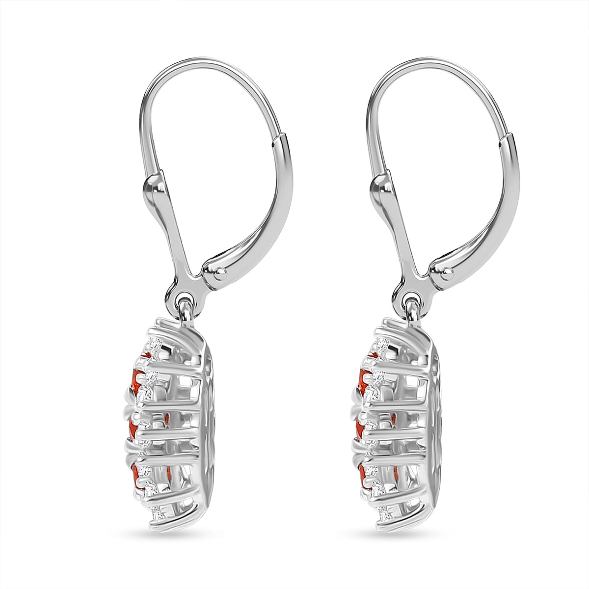 D'joy Crimson Fire Opal, White Zircon Lever Back Drop Earring in Rhodium Overlay Sterling Silver 1.98 Ct. 8233107 7