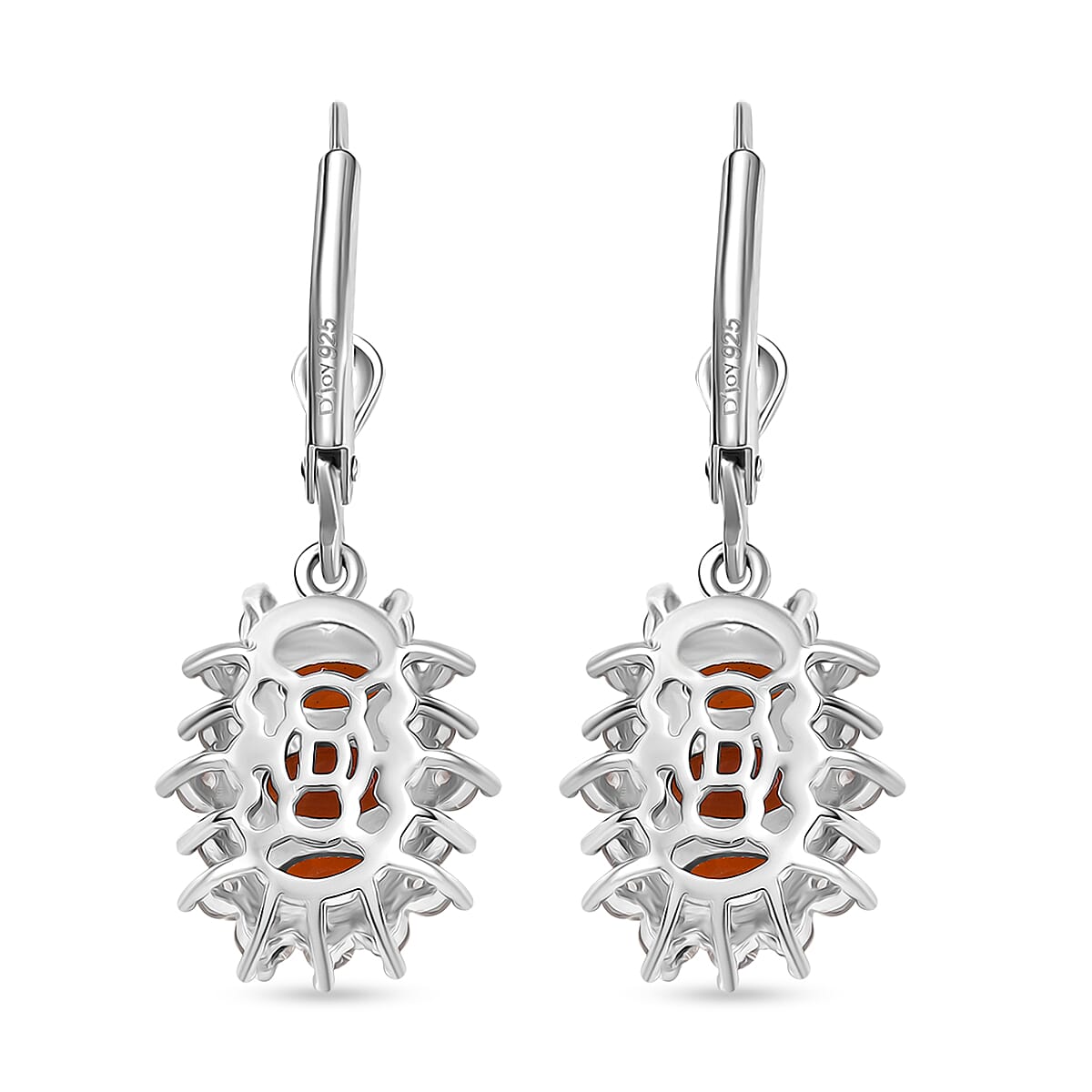 D'joy Crimson Fire Opal, White Zircon Lever Back Drop Earring in Rhodium Overlay Sterling Silver 1.98 Ct. 8233107 9