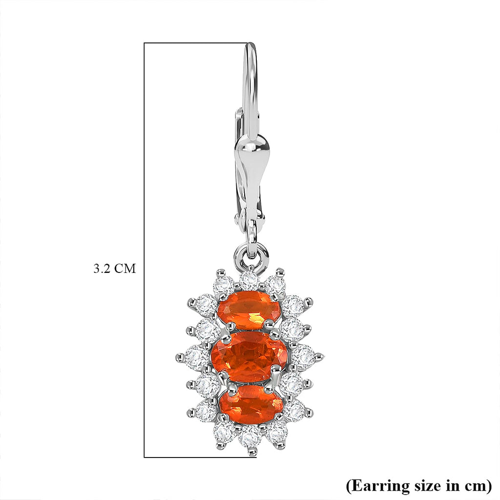 D'joy Crimson Fire Opal & White Zircon Lever Back Earring in Rhodium Overlay Sterling Silver 1.98 Ct.