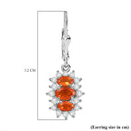 D'joy Crimson Fire Opal & White Zircon Lever Back Earring in Rhodium Overlay Sterling Silver 1.98 Ct.
