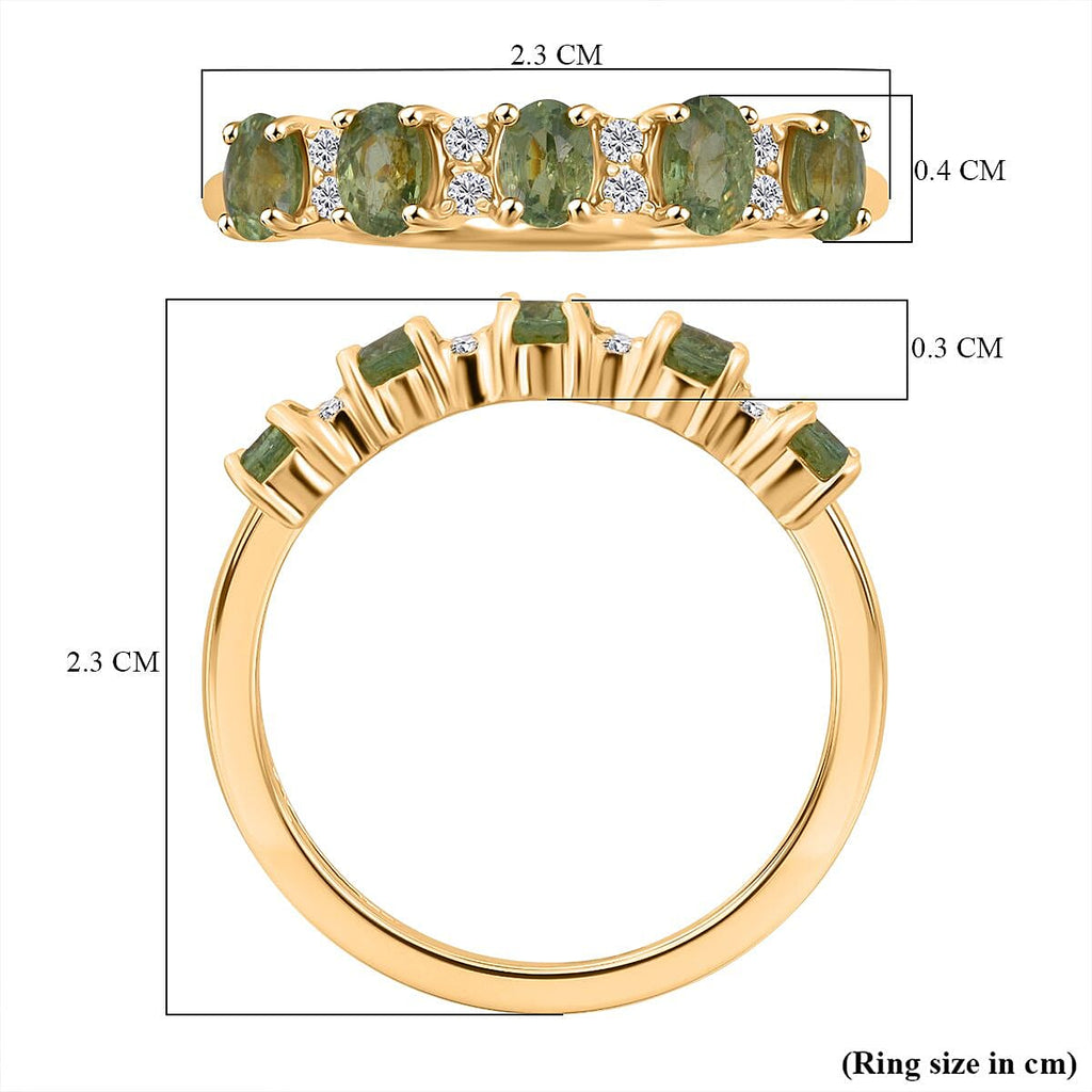 D'Joy Demantoid Garnet & White Zircon Ring in Yellow Gold Plated Sterling Silver 1.31 Ct.