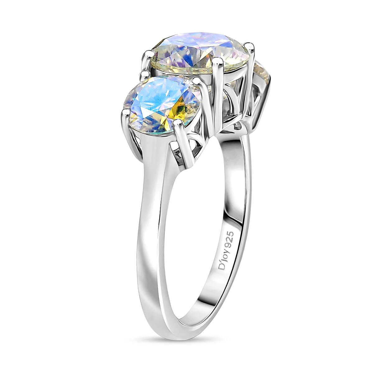 D'Joy Dichroic Luminous Moissanite 3-Stone Ring in Rhodium Overlay Sterling Silver 3.26 Ct. 8231132 4
