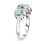 D'Joy Dichroic Luminous Moissanite Main Stone With Side Stone Ring in Rhodium OverlaySterling Silver  3.259  Ct.