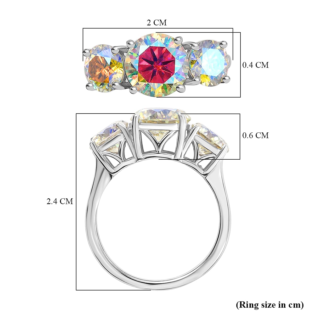 D'Joy Dichroic Luminous Moissanite 3-Stone Ring in Rhodium Overlay Sterling Silver 3.26 Ct. 8231132 6