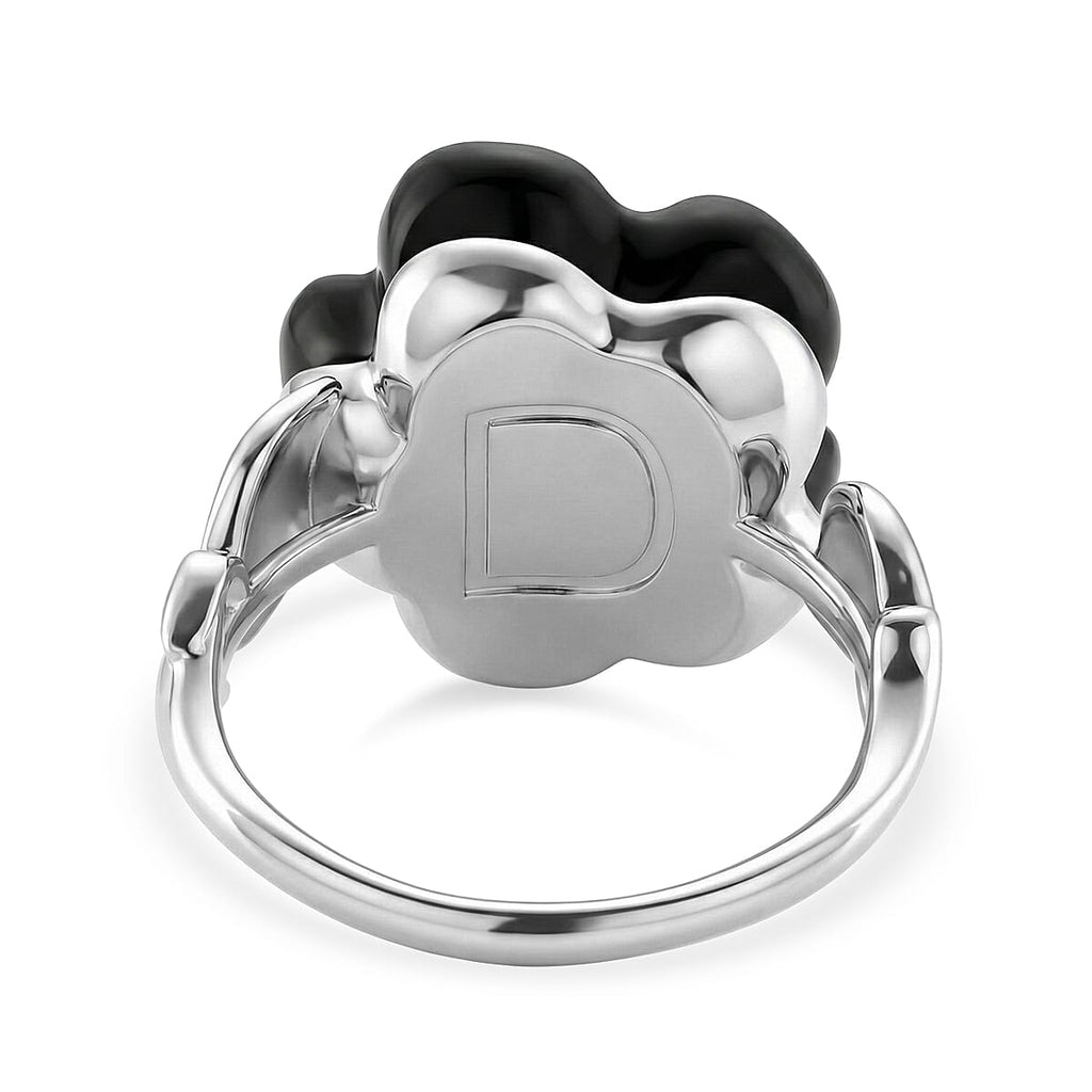 D'Joy Natural Boots Black Jade Flower & Lab Grown Diamond (SI-GH- 0.50 ct) Ring in Rhodium Overlay Sterling Silver.