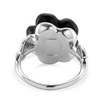 D'Joy Natural Boots Black Jade Flower & Lab Grown Diamond (SI-GH- 0.50 ct) Ring in Rhodium Overlay Sterling Silver.