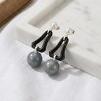 D'Joy Dyed Black Jade, Fresh Water Pearl & Natural Jadeite Dangling Earring in Rhodium Overlay Sterling Silver