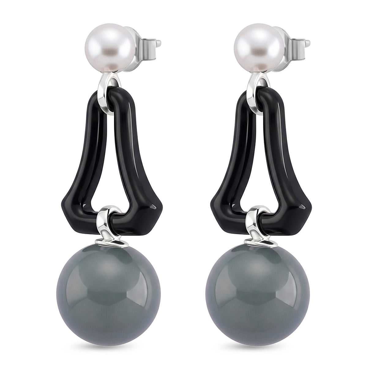 D'Joy Natural Olmec Black Jade, Fresh Water Pearl &amp; Natural Jadeite Dangling Earring in Rhodium Overlay Sterling Silver 8422505 4