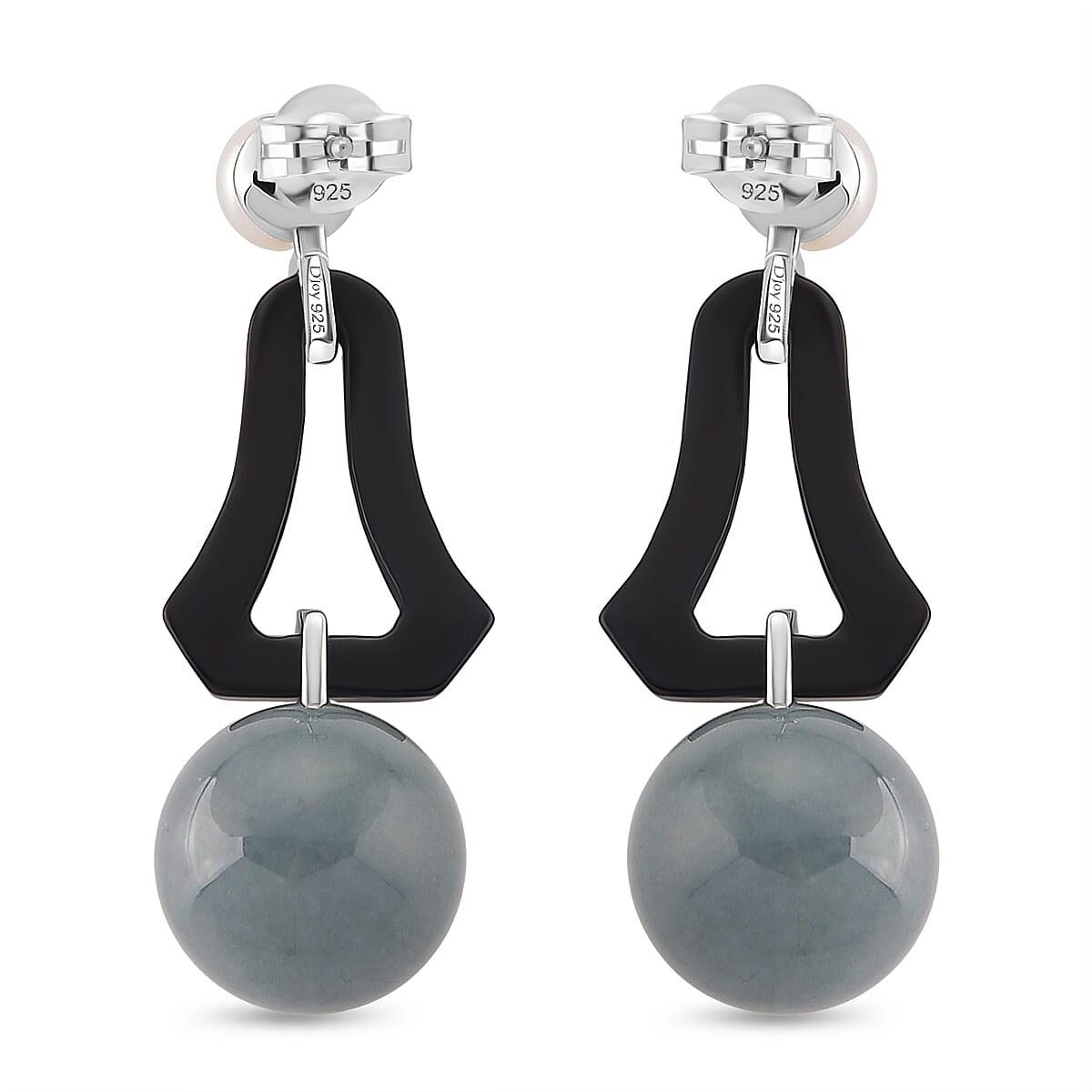D'Joy Natural Olmec Black Jade, Fresh Water Pearl &amp; Natural Jadeite Dangling Earring in Rhodium Overlay Sterling Silver 8422505 5