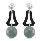 D'Joy Dyed Black Jade, Fresh Water Pearl & Natural Jadeite Dangling Earring in Rhodium Overlay Sterling Silver