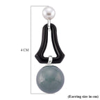 D'Joy Dyed Black Jade, Fresh Water Pearl & Natural Jadeite Dangling Earring in Rhodium Overlay Sterling Silver