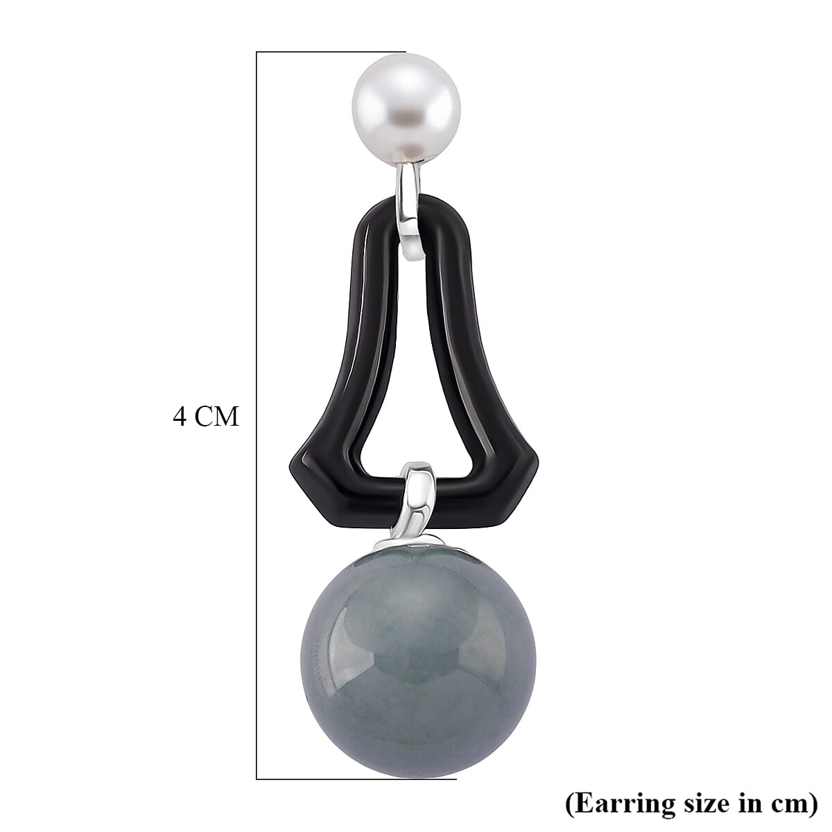 D'Joy Natural Olmec Black Jade, Fresh Water Pearl &amp; Natural Jadeite Dangling Earring in Rhodium Overlay Sterling Silver 8422505 6