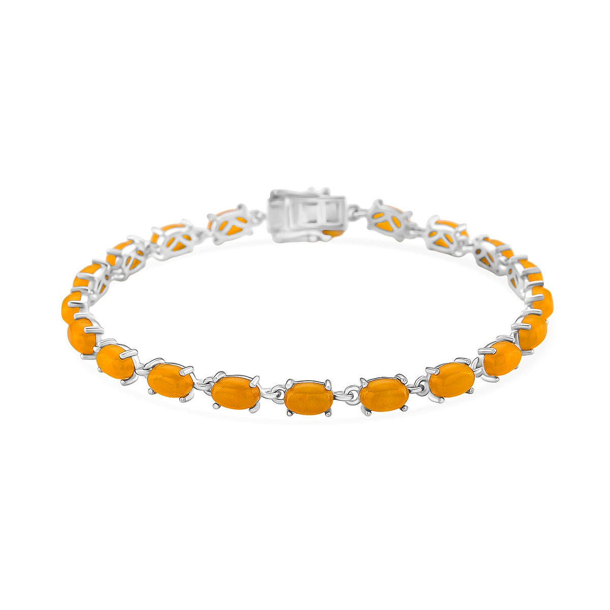 D'Joy Honey Jade Bracelet (Size 7) in Rhodium Overlay Sterling Silver 12.14 Ct, Silver Wt. 5.54 Gms. 8260819 0