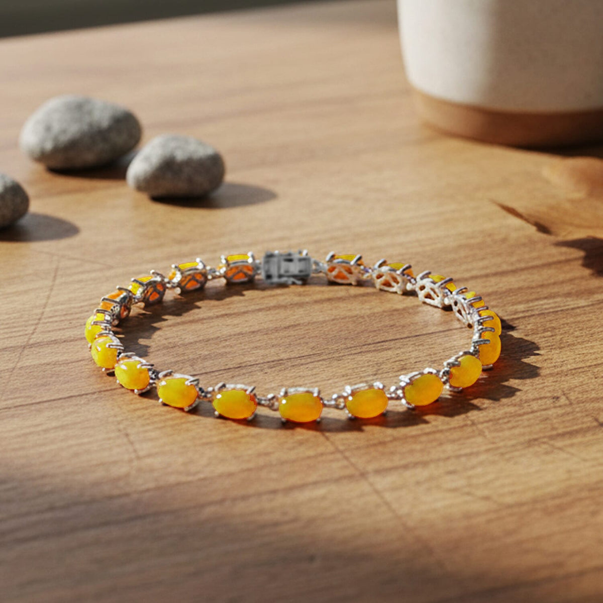 D'Joy Honey Jade Bracelet (Size 7) in Rhodium Overlay Sterling Silver 12.14 Ct, Silver Wt. 5.54 Gms. 8260819 3