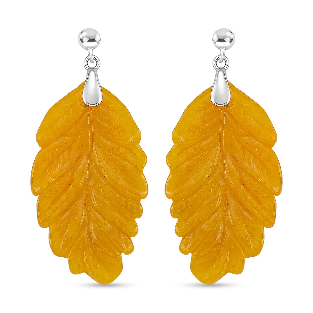 D'Joy Honey Jade Leaf Earring with Push Back in Rhodium Overlay Sterling Silver 51.96 Ct. 8246255 0
