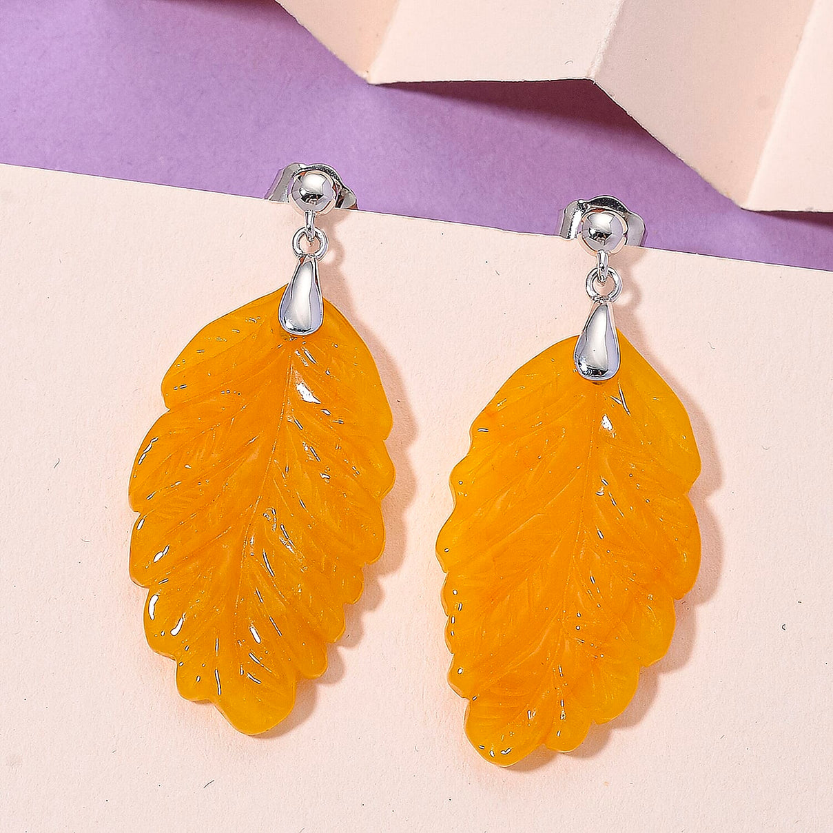 D'Joy Honey Jade Leaf Earring with Push Back in Rhodium Overlay Sterling Silver 51.96 Ct. 8246255 3