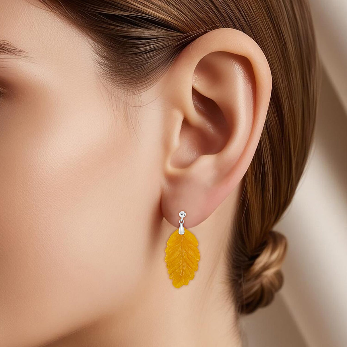 D'Joy Honey Jade Leaf Earring with Push Back in Rhodium Overlay Sterling Silver 51.96 Ct. 8246255 5