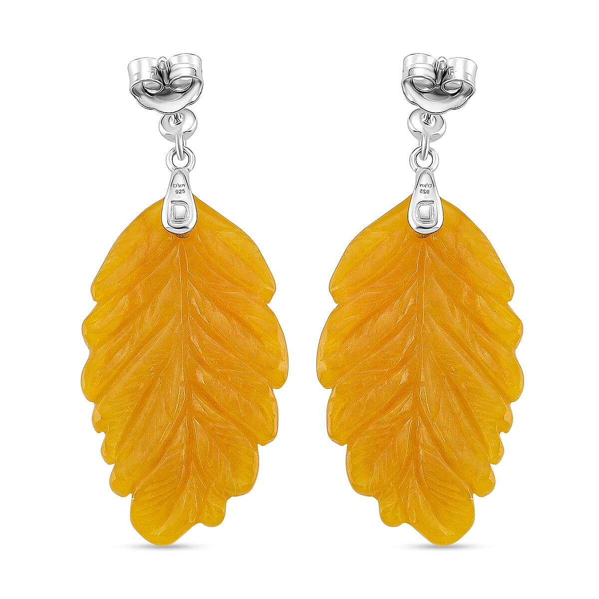 D'Joy Honey Jade Leaf Earring with Push Back in Rhodium Overlay Sterling Silver 51.96 Ct. 8246255 7