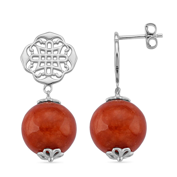D'Joy Enhanced Red Jade Ball Drop Earring with Push Back in Rhodium Overlay Sterling Silver 29.00 Ct. 8422428 1