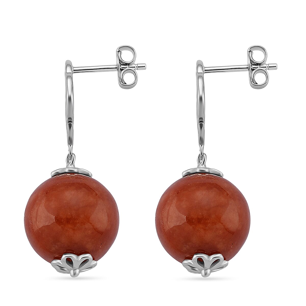 D'Joy Enhanced Red Jade Ball Drop Earring with Push Back in Rhodium Overlay Sterling Silver 29.00 Ct. 8422428 4