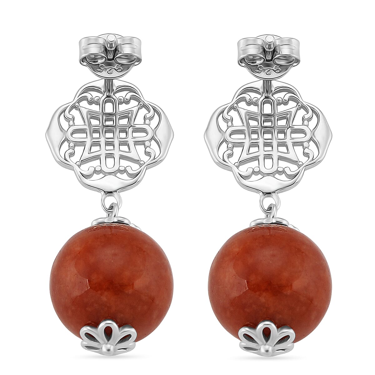 D'Joy Enhanced Red Jade Ball Drop Earring with Push Back in Rhodium Overlay Sterling Silver 29.00 Ct. 8422428 5