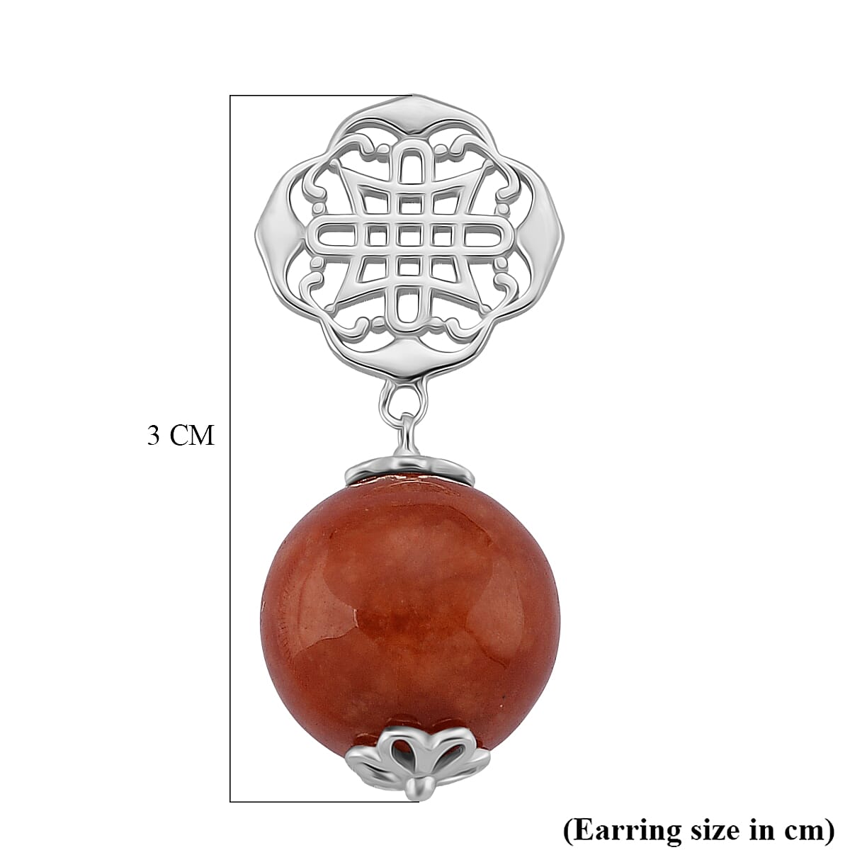 D'Joy Enhanced Red Jade Ball Drop Earring with Push Back in Rhodium Overlay Sterling Silver 29.00 Ct. 8422428 6
