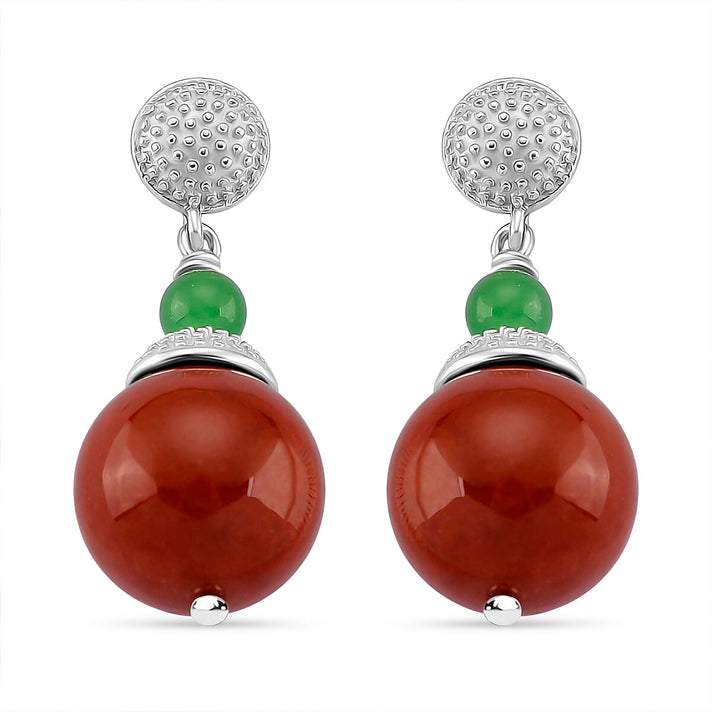 D'Joy Enhanced Red Jade &amp; Green Jade Drop Earring with Push Back in Rhodium Overlay Sterling Silver 32.24 Ct. 8259266 1