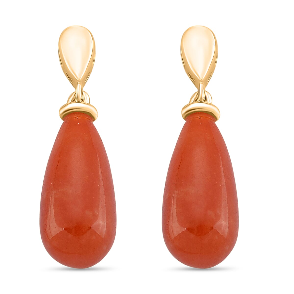 D'Joy Enhanced Red Jade Earring with Push Back in Yellow Gold Plated Sterling Silver 19.54 Ct. 8258976 0
