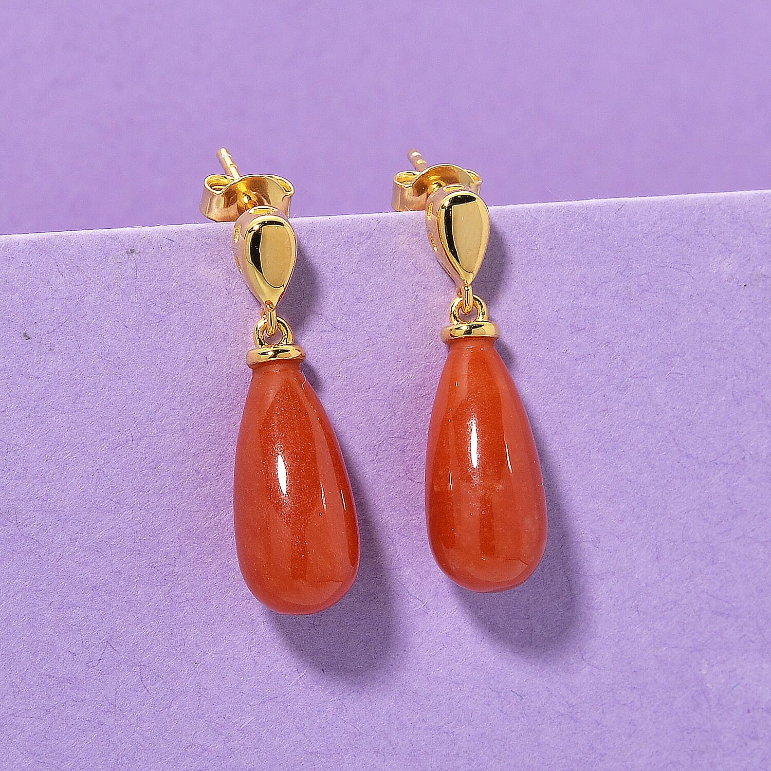 D'Joy Enhanced Red Jade Earring with Push Back in Yellow Gold Plated Sterling Silver 19.54 Ct. 8258976 2