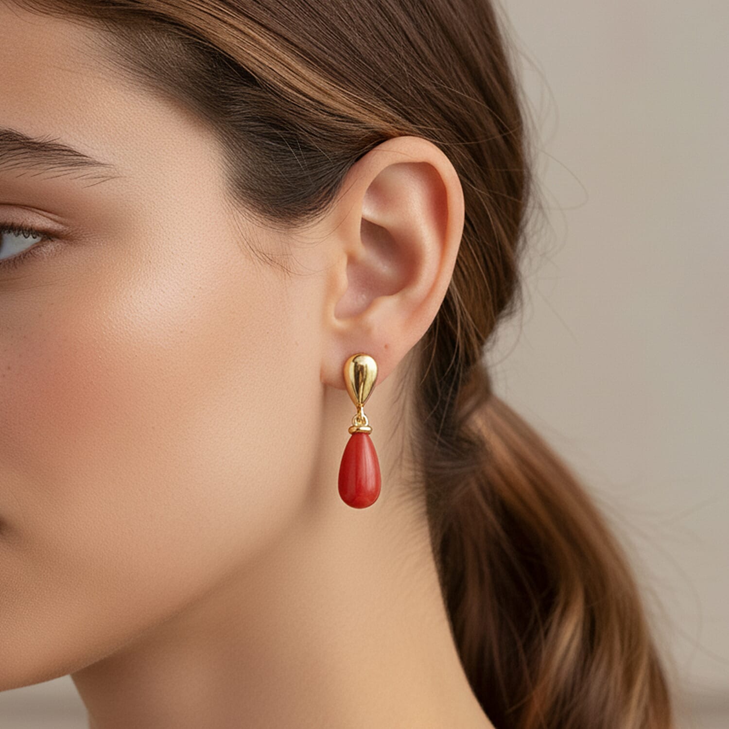 D'Joy Enhanced Red Jade Earring with Push Back in Yellow Gold Plated Sterling Silver 19.54 Ct. 8258976 3