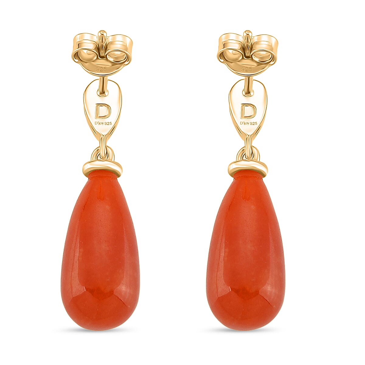 D'Joy Enhanced Red Jade Earring with Push Back in Yellow Gold Plated Sterling Silver 19.54 Ct. 8258976 4