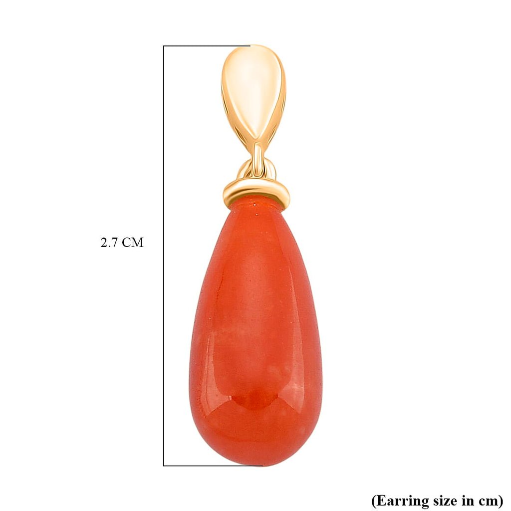 D'Joy Enhanced Red Jade Earring with Push Back in Yellow Gold Plated Sterling Silver 19.54 Ct.