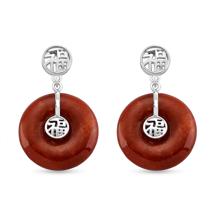 D'Joy Enhanced Red Jade with Push Back Earring in Rhodium Overlay Sterling Silver 46.97 Ct. 8259250 1