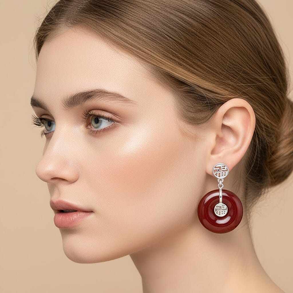 D'Joy Enhanced Red Jade with Push Back Earring in Rhodium Overlay Sterling Silver 46.97 Ct. 8259250 3