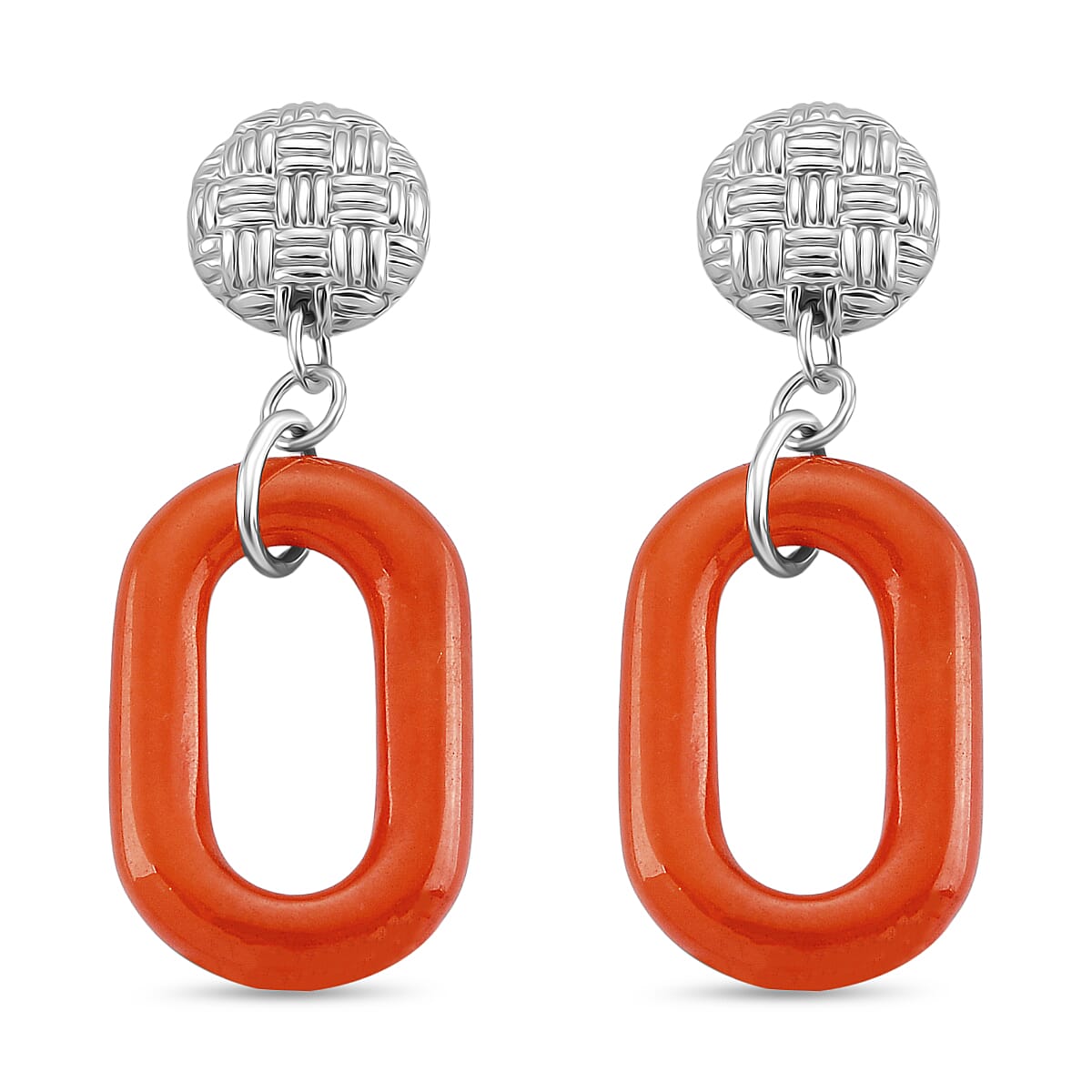 D'Joy Enhanced Red Jade Earring with Push Back in Rhodium Overlay Sterling Silver 21.72 Ct. 8259195 0