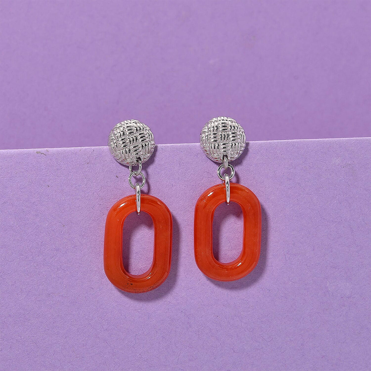D'Joy Enhanced Red Jade Earring with Push Back in Rhodium Overlay Sterling Silver 21.72 Ct. 8259195 2