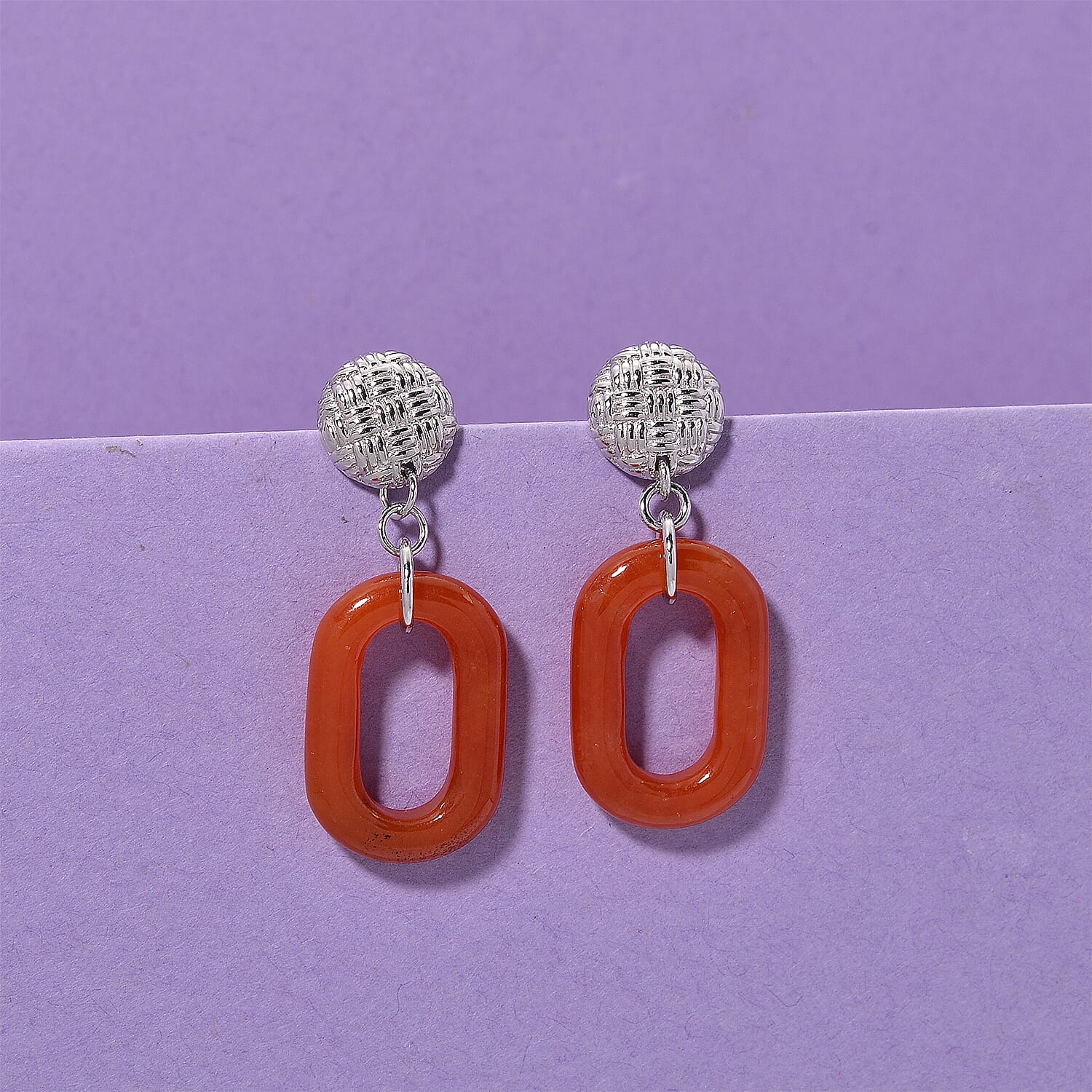 D'Joy Enhanced Red Jade Earring with Push Back in Rhodium Overlay Sterling Silver 21.72 Ct. 8259195 2