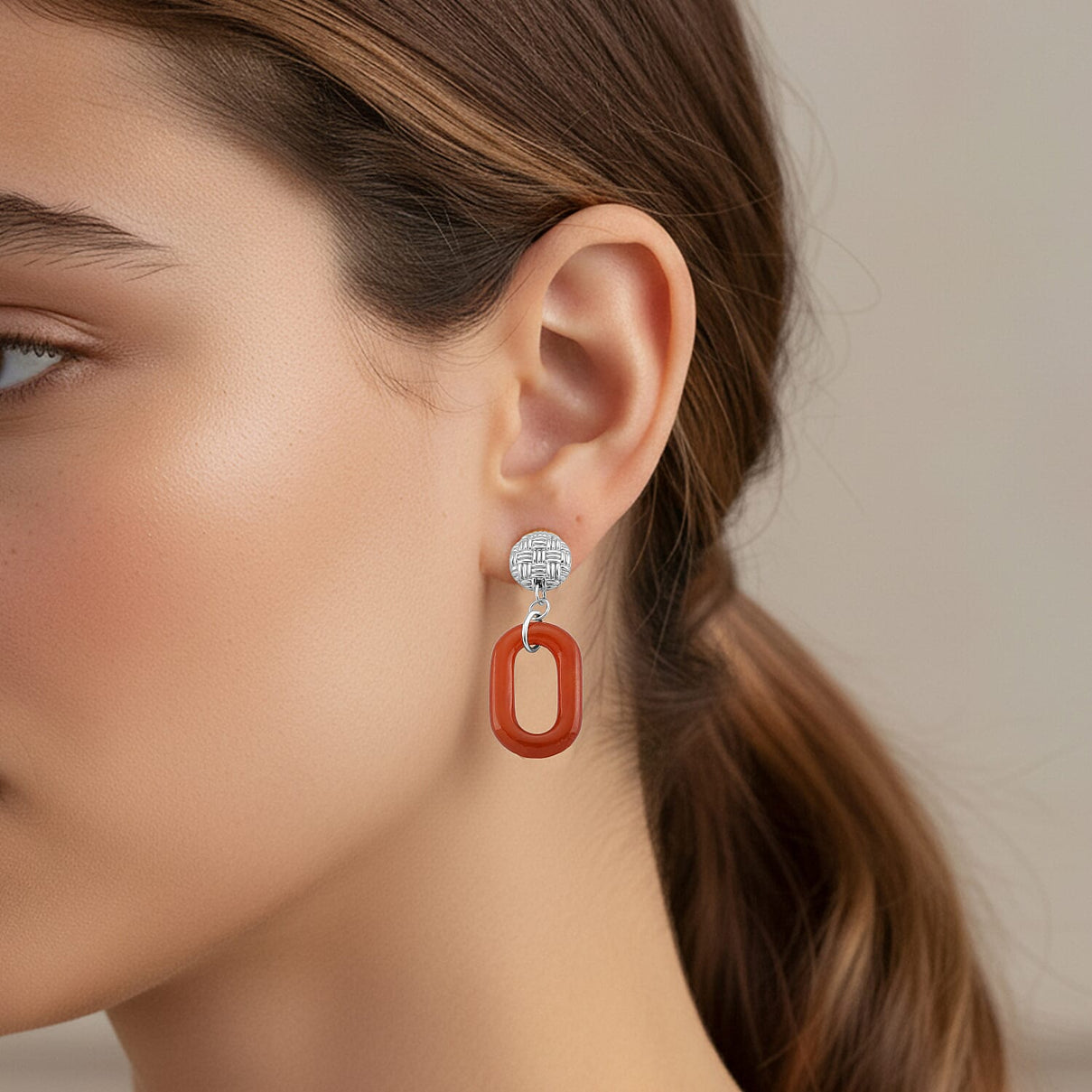 D'Joy Enhanced Red Jade Earring with Push Back in Rhodium Overlay Sterling Silver 21.72 Ct. 8259195 3