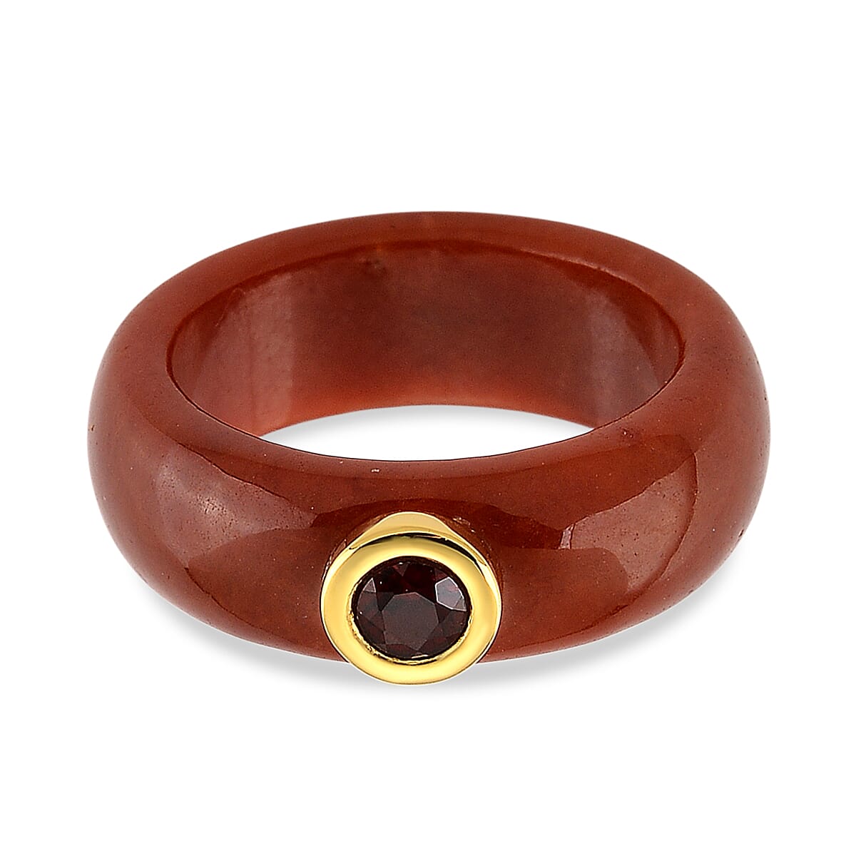 D'Joy Enhanced Red Jade &amp; Red Garnet Ring in Yellow Gold Plated Sterling Silver 23.37 Ct. 8258857 0