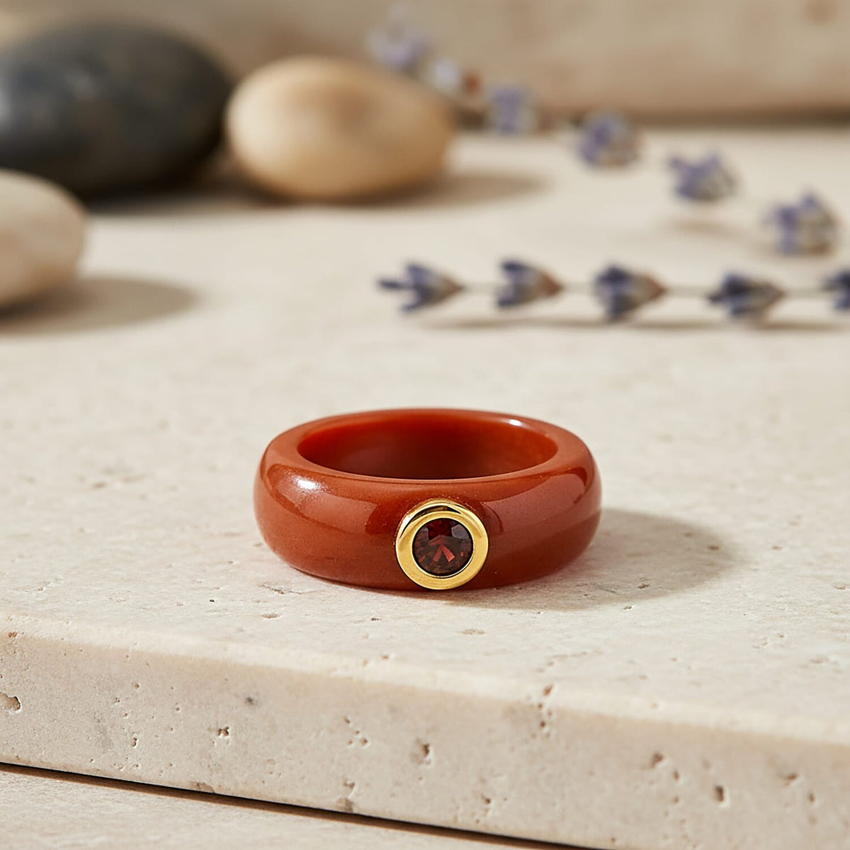 D'Joy Enhanced Red Jade &amp; Red Garnet Ring in Yellow Gold Plated Sterling Silver 23.37 Ct. 8258857 1