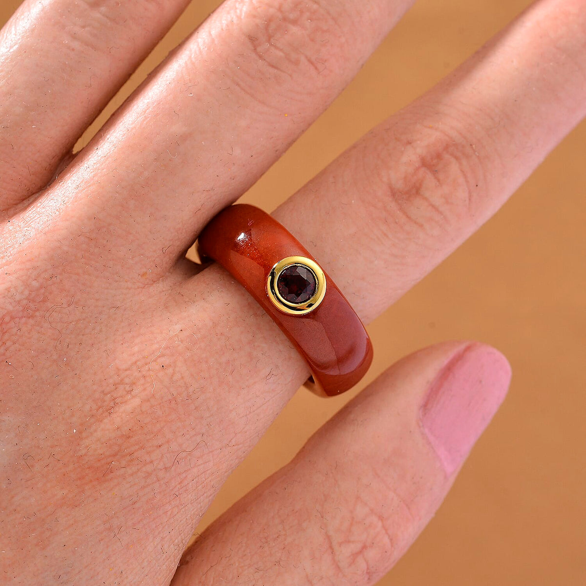 D'Joy Enhanced Red Jade &amp; Red Garnet Ring in Yellow Gold Plated Sterling Silver 23.37 Ct. 8258857 2