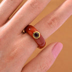 D'Joy Enhanced Red Jade & Red Garnet Ring in Yellow Gold Plated Sterling Silver 23.37 Ct.