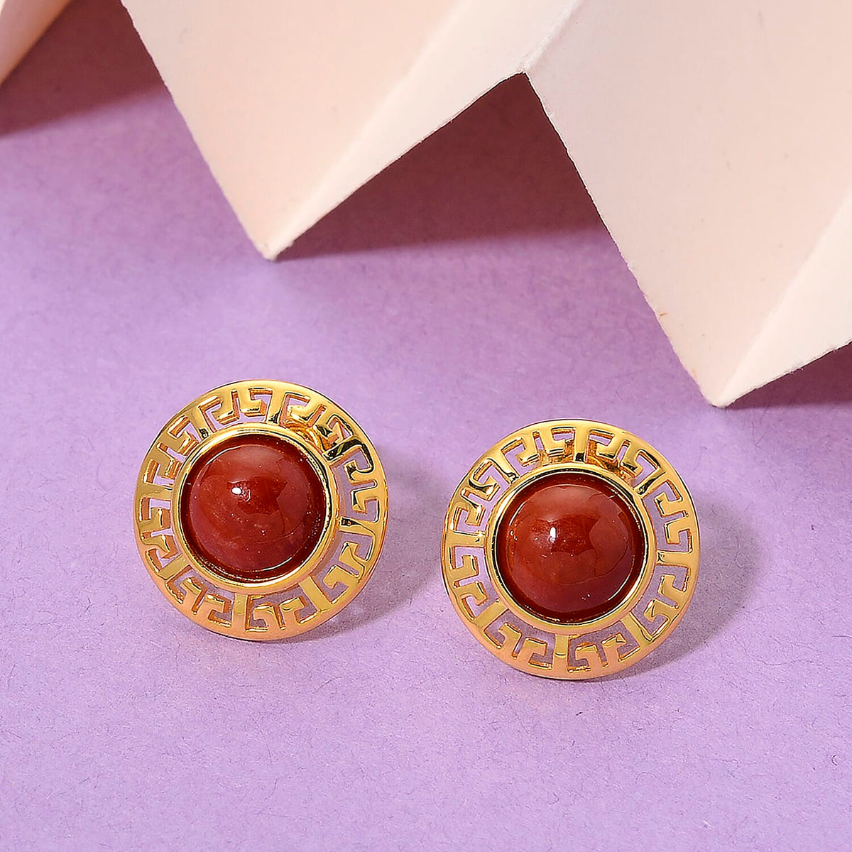 D'Joy Enhanced Red Jade Solitaire Stud Push Post Earring in Yellow Gold Plated Sterling Silver 5.00 Ct. 8258724 2