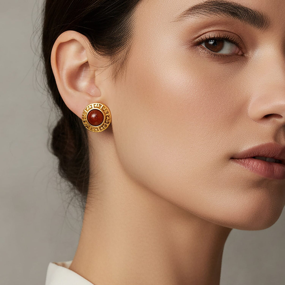 D'Joy Enhanced Red Jade Solitaire Stud Push Post Earring in Yellow Gold Plated Sterling Silver 5.00 Ct. 8258724 3