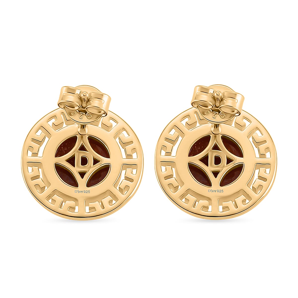 D'Joy Enhanced Red Jade Solitaire Stud Push Post Earring in Yellow Gold Plated Sterling Silver 5.00 Ct. 8258724 4