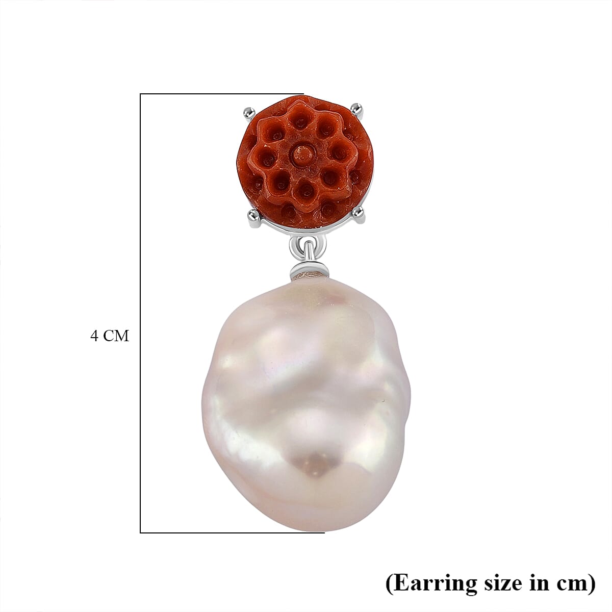 D'Joy Enhanced Red Jade &amp; White Baroque Pearl Earring with Push Back in Rhodium Overlay Sterling Silver. 8259270 5