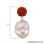 D'Joy Enhanced Red Jade & White Baroque Pearl Earring with Push Back in Rhodium Overlay Sterling Silver.